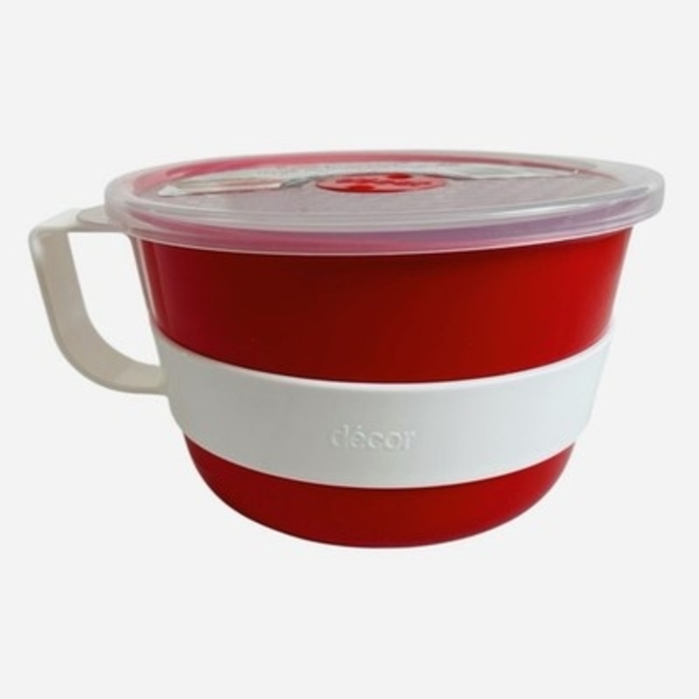 Decor Microsafe Large Microwave Bowl Vented Lid Soup Noodle Oats Red 4.85C NIB - Picture 5 of 5
